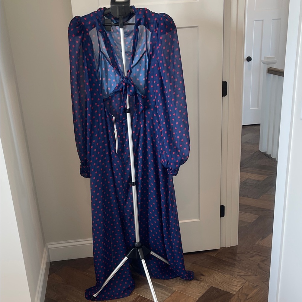 For Love And Lemons Navy Blue Dress with Red Polka Dots - Picture 6 of 9